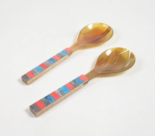 Bone Horn & Mango Wood Salad Spoons (set of 2)