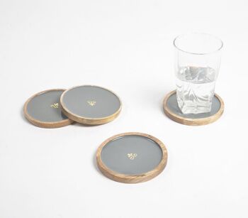 Sous-verres en bois à motif Regal gris émaillé (lot de 4) 1