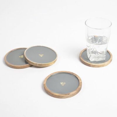 Enameled Grey Regal Motif Wooden Coasters (set of 4)