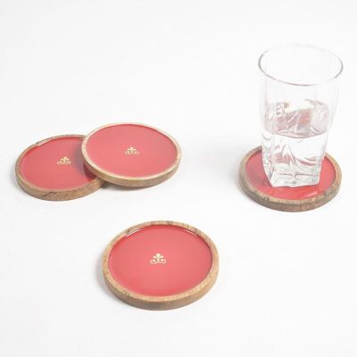 Enameled Scarlet Regal Motif Wooden Coasters (set of 4)