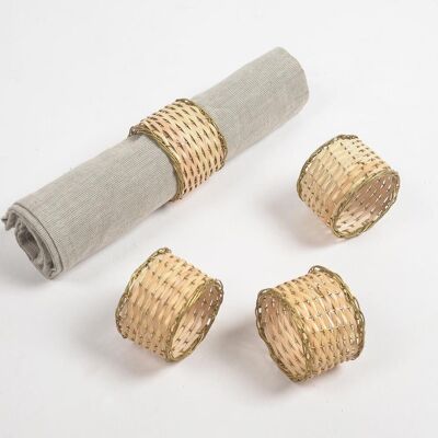 Eco-Friendly Handwoven Cane & Brass Napkin Ring (Set of 4)