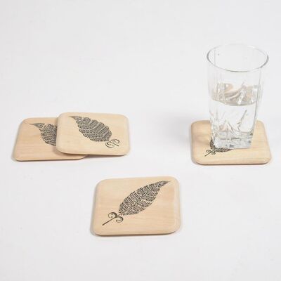 Hand Printed Ethnic Feather Wooden Coasters (set of 4)