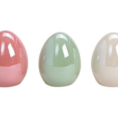 Huevo de cerámica unicolor brillante multicolor triple, (An / Al / Pr) 8x10x8cm