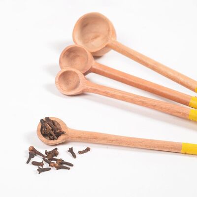 Hand Carved Neem Wood Yellow Measuring Spoons (set of 4)