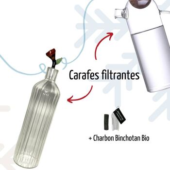 Carafe à eau en verre sculpté 1L + charbon binchotan bio saint-valentin 2