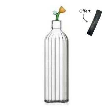 Carafe à eau en verre sculpté 1L + charbon binchotan bio saint-valentin 1