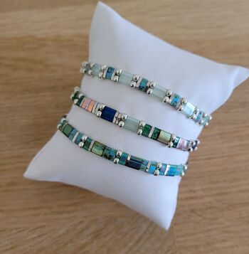 TILA - 3 bracelets - Vert version argentée - bijoux - femme - cadeaux - Showroom été - plage
