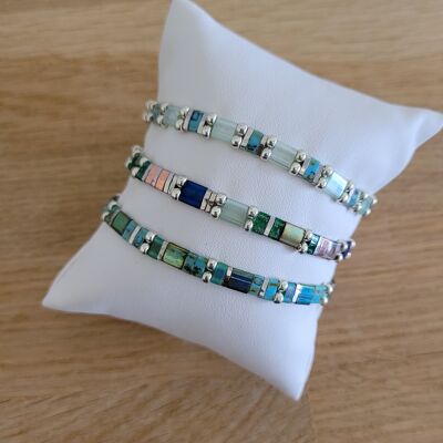 TILA - 3 bracelets - Vert version argentée - bijoux - femme - cadeaux - Fête des mères