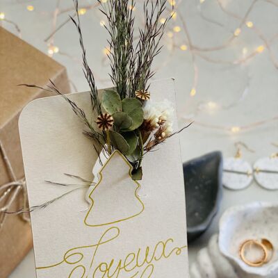 ✨ Carte Florale "Joyeux Noël" avec Mini Bouquet de Fleurs Séchées ✨