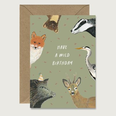 Tarjeta de cumpleaños "Cumpleaños salvaje" - tarjeta de cumpleaños doblada | Animales | Fiesta | fiesta de cumpleaños | Tarjeta de felicitación | Niños | Animales del bosque | || CORAZÓN Y PAPEL