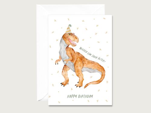Geburtstagskarte "Dino" - Klappkarte zum Geburtstag | Illustration | Aquarell  | Dinosaurier | Happy Birthday Grußkarte Klappkarte Karte HERZ & PAPIER