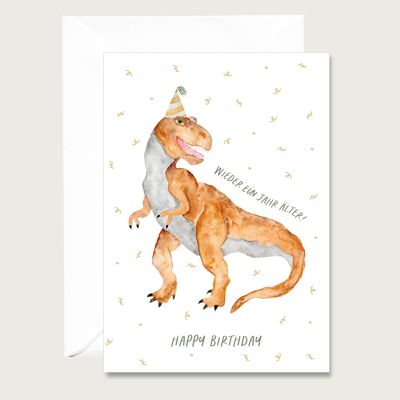 Tarjeta de cumpleaños "Dino" - tarjeta plegable para tu cumpleaños | Ilustración | Acuarela | Dinosaurios | Tarjeta de felicitación de feliz cumpleaños tarjeta plegable CORAZÓN Y PAPEL