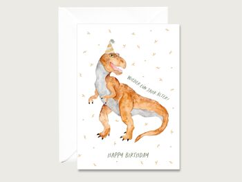 Carte d'anniversaire "Dino" - carte pliante pour votre anniversaire | Illustration | Aquarelle | Dinosaures | Carte de voeux joyeux anniversaire carte pliante COEUR & PAPIER