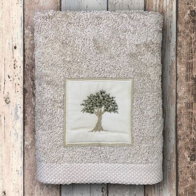 BATH TOWEL Embroidered L'OLIVIER 50X100 SAND