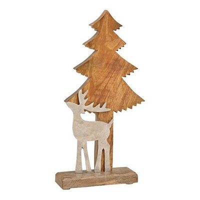 Christmas tree with metal elk decor made of mango wood brown (W / H / D) 19x35x6cm
