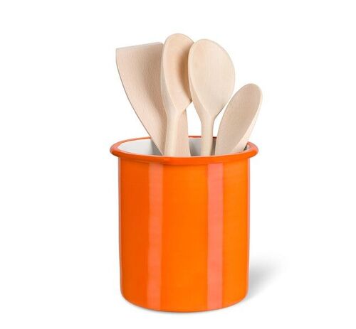 Tall Enamel Utensil Holder in Orange Flame / Bright White