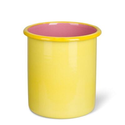 Porta utensilios alto esmaltado en amarillo azufre/rosa viejo