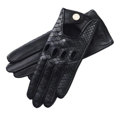 Gants de conduite en cuir Charlotte Python Noir