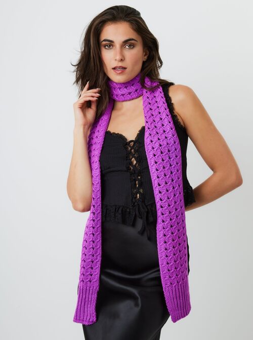 Skinny Crochet Knit Scarf in Purple