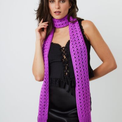 Skinny Crochet Knit Scarf in Purple