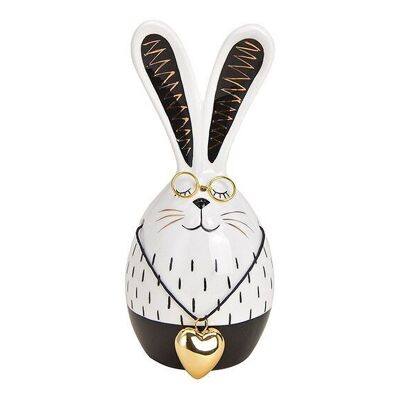 Coniglietto con occhiali, ciondolo cuore in ceramica bianco, nero (L/A/P) 6x15x6cm