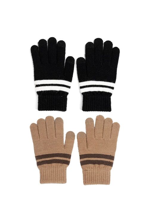 Knitted Stripe Gloves in Brown and Black