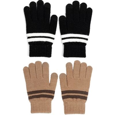 Gants tricotés à rayures marron et noirs