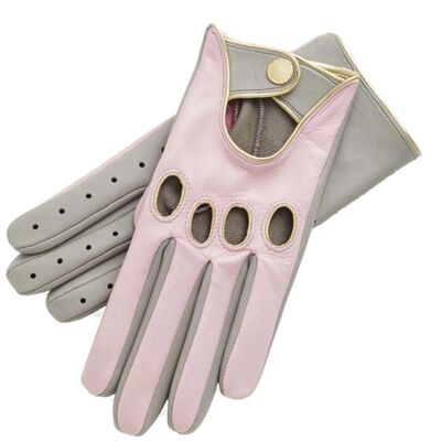 Gants de conduite en cuir Charlotte Nappa Rose