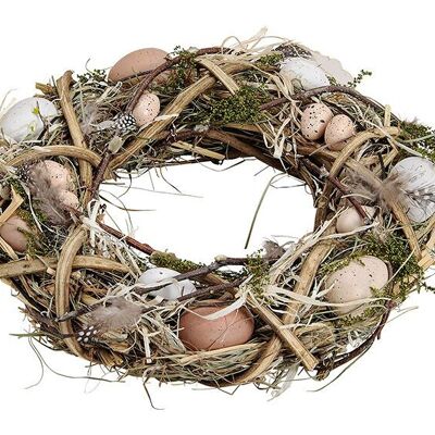 Corona de Pascua de madera, decoración de huevos de plástico marrón (An / Al / Pr) 31x31x8cm