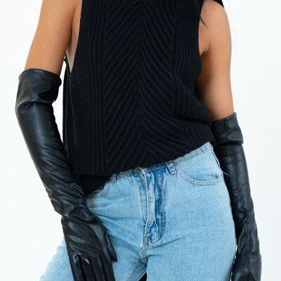 Long Faux Leather Gloves in Black