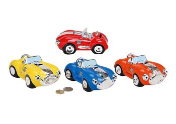 Voiture tirelire en céramique, 4 assorties, L15 x P9 x H6 cm