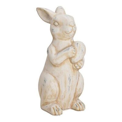 Bunny with egg made of white clay (W / H / D) 15x30x13cm