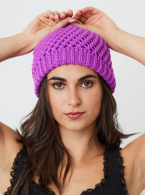 Crochet Knit Beanie in Purple