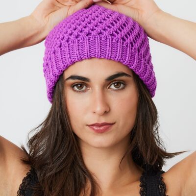 Crochet Knit Beanie in Purple
