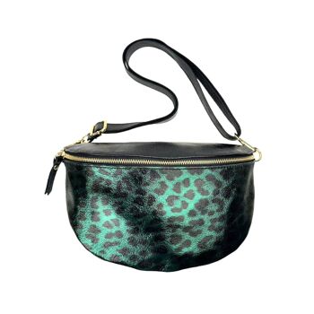 Sac ceinture en cuir imprimé léopard et effet brillant pour femme 4