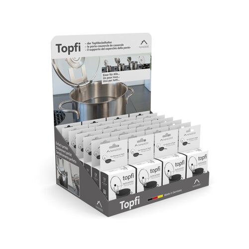 Topfi - der Topfdeckelhalter + Thekenaufsteller DE/FR/IT (in deutscher, französischer und italienische Sprache)