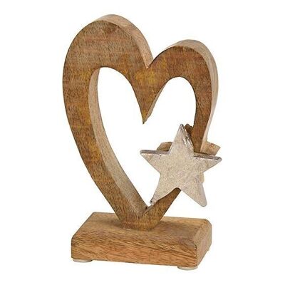 Soporte de corazón con decoración de estrella de metal de madera marrón (An / Al / Pr) 10x15x6cm