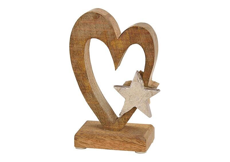 Supporto a cuore con decoro a stella in metallo in legno marrone (L / A / P) 10x15x6 cm6