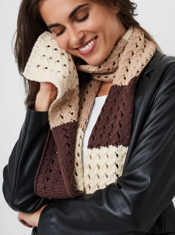 Écharpe fine rayée en tricot au crochet, marron 3