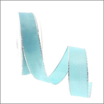 Band - Tiffany - Aqua mit silbernem Rand - 25 Meter