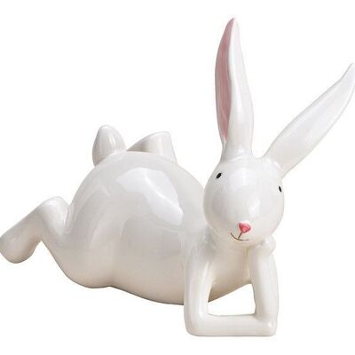 Conejo acostado de porcelana blanca (An / Al / Pr) 16x15x10cm