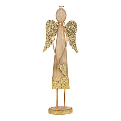 Angel with metal wings made of wood brown