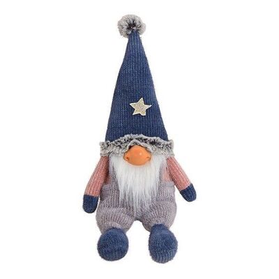 Gnome sitting made of textile blue (W / H / D) 15x28x11cm
