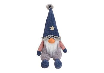 Gnome assis en textile bleu (L/H/P) 15x28x11cm