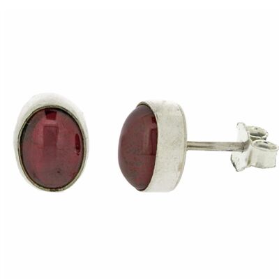 Large Oval Garnet Cabochon Stud Earrings with Presentation Box
