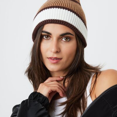 Stripe Beanie in Brown