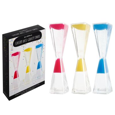 Flüssige Anti-Schwerkraft-Bewegungstimer – 3er-Pack – 19 cm, 3 Farben (Rot, Blau, Gelb) – beruhigendes sensorisches Spielzeug zum Stressabbau