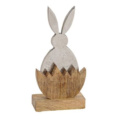 Metal bunny in half mango wood egg silver