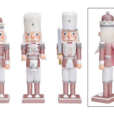 Nutcracker with glitter made of wood pink / rose triple