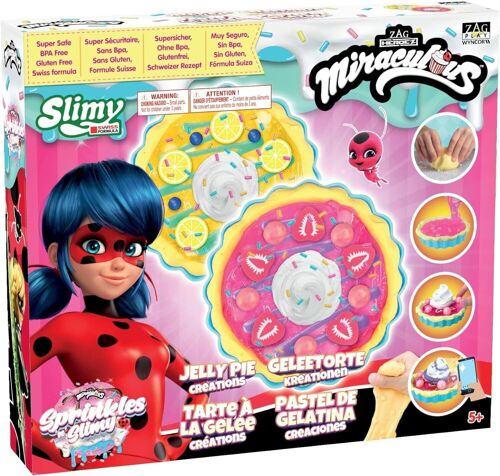 Miraculous Ladybug - Réf : M06008 - Kit Slime "La Tarte gélatineuse" pour filles et garçons - Créations de pâtisseries " "Sprinkles n' Slimy Jelly Pie" avec ustensiles de Cuisine, Ingrédients, Garnitures, Décorations (Wyncor)